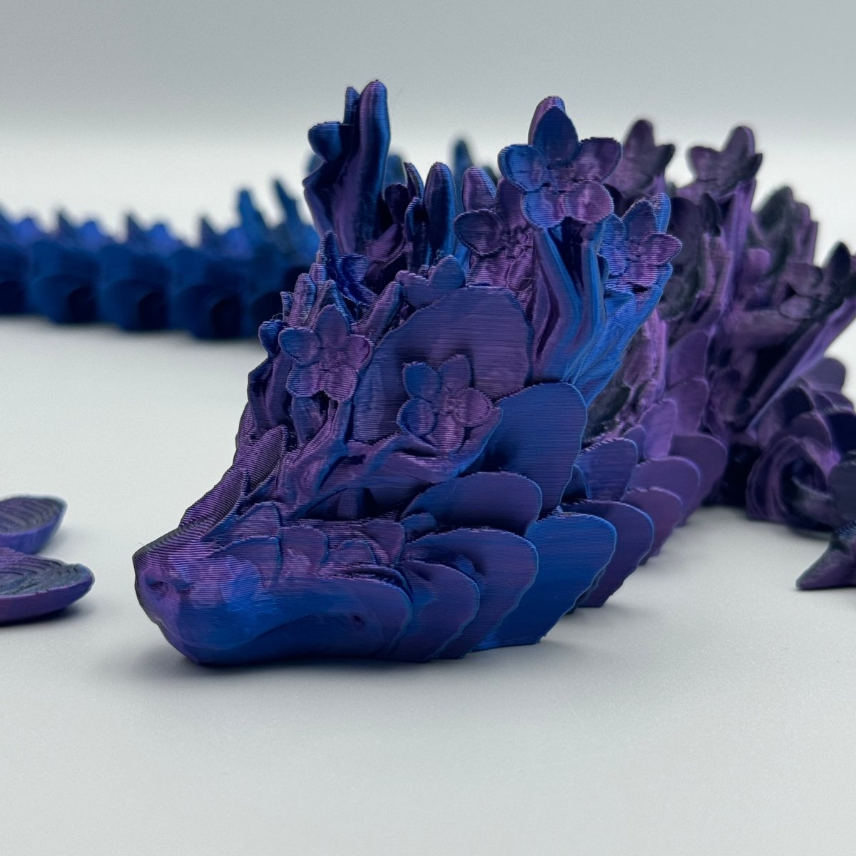 Cherry Blossom Dragon: Exquisite 22" 3D Printed Flexible Cherry Blossom Dragon - Cosmic Chameleon