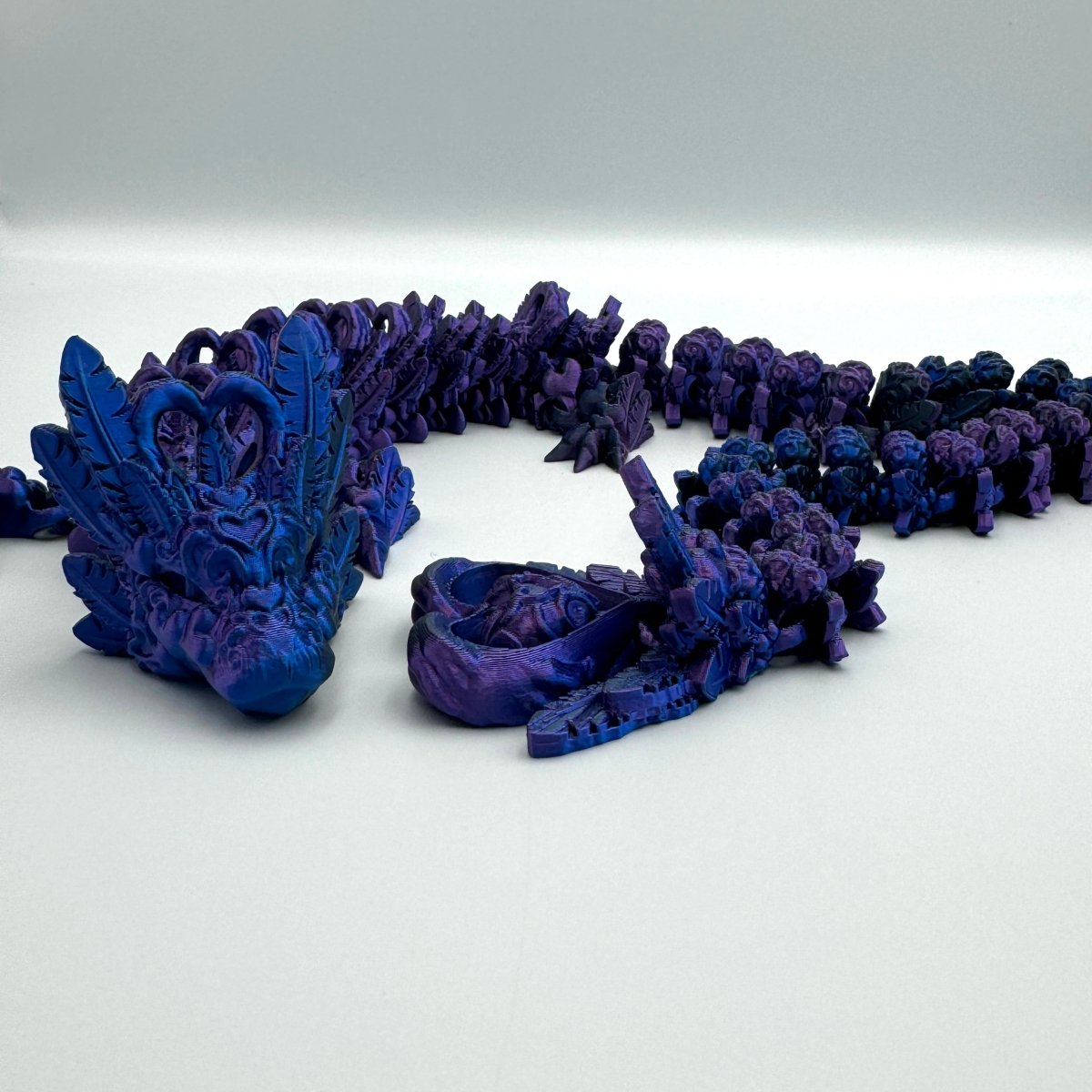 Dark Heart Dragon: 22" 3D Printed Articulated Dragon - Cosmic Chameleon