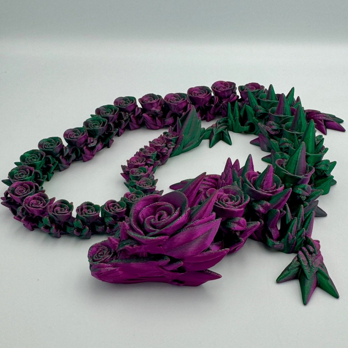 Rose Dragon: Exquisite 22" 3D Printed Flexible Rose Dragon Sculpture - Cosmic Chameleon
