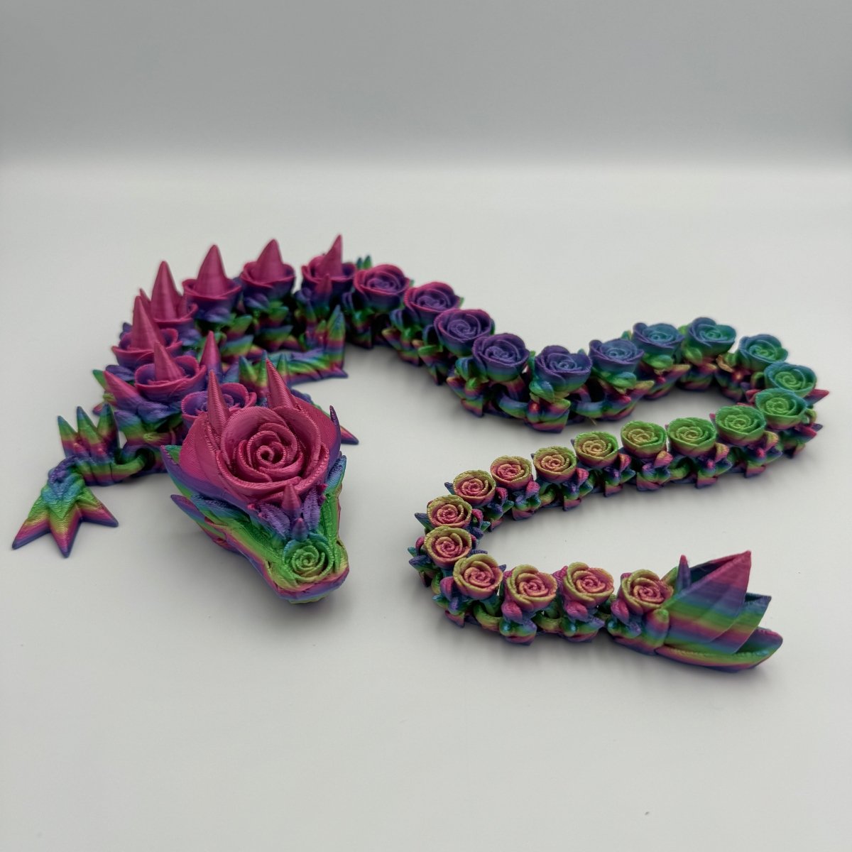 Rose Dragon: Exquisite 22" 3D Printed Flexible Rose Dragon Sculpture - Cosmic Chameleon