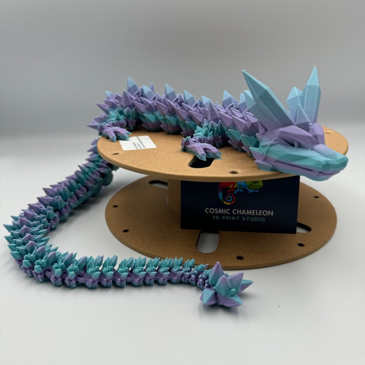 Crystal Dragon: Exquisite 3D Printed Flexible Crystal Dragon Sculpture - Cosmic Chameleon